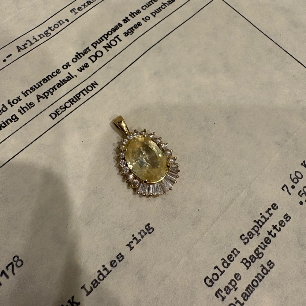 Elegant 14k Gold Women's redesigned ring to a Pendant, yellow sapphire 7.60C - Picture 3 of 10